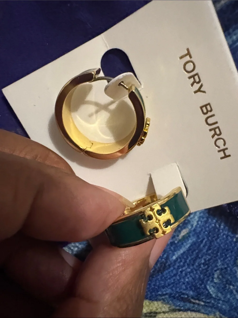 NWOTS Tory Burch Gold and Navy Hoop Earrings.